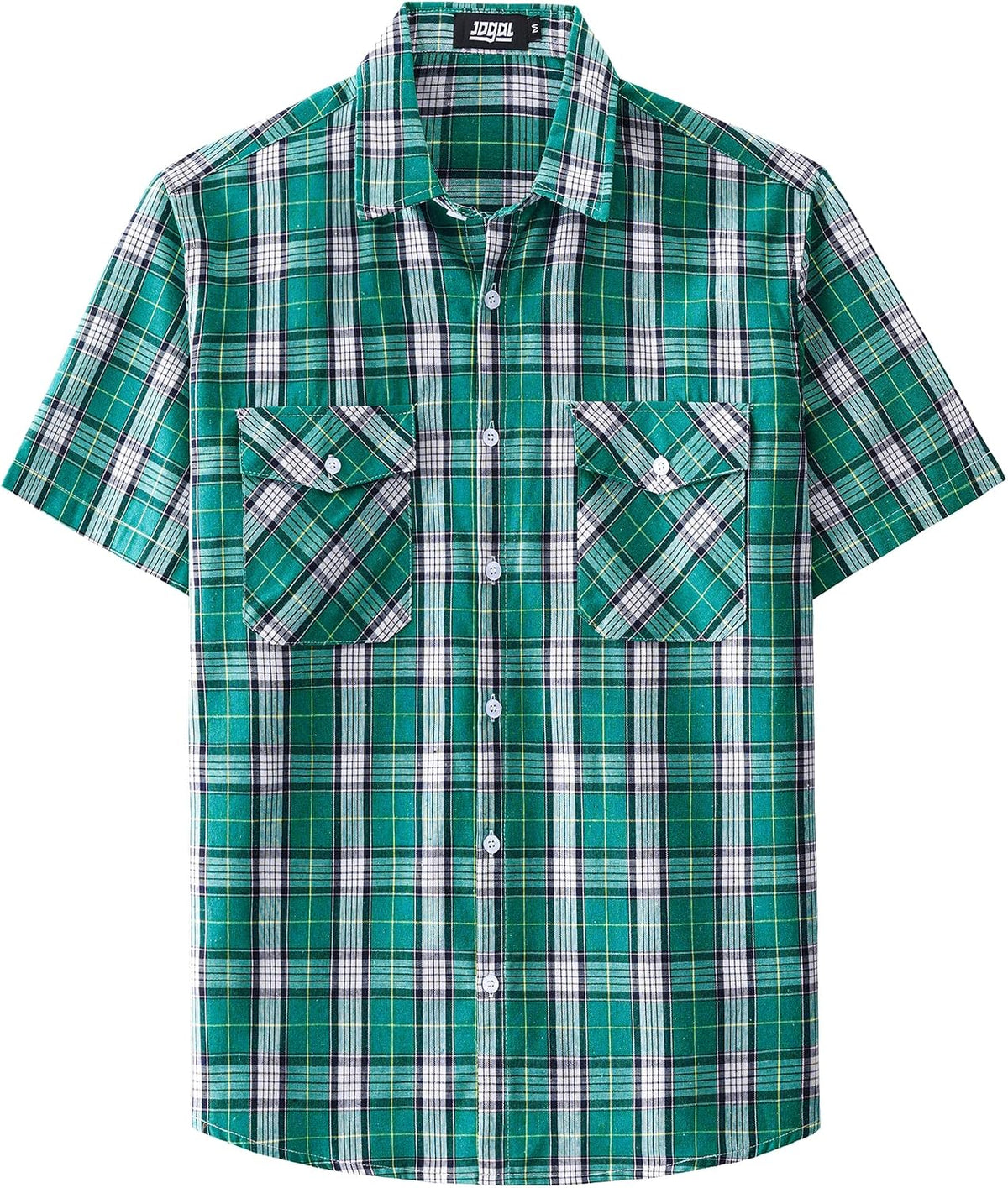 JOGAL A567 Men's Western Plaid Short-Sleeve Shirt - Cyan - front