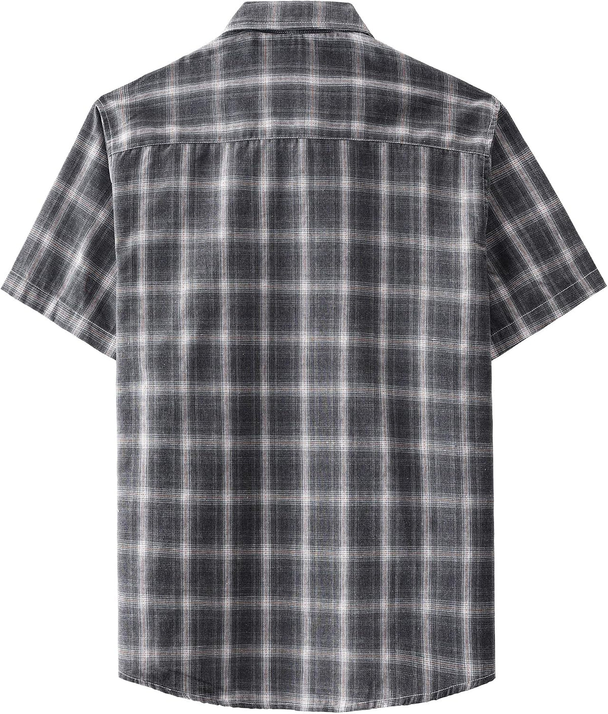JOGAL A567 Men's Western Plaid Short-Sleeve Shirt - Dark Grey - back