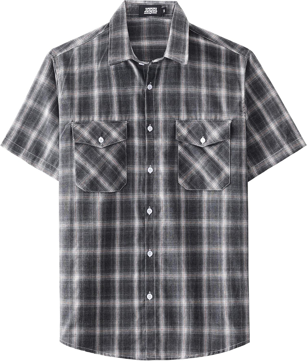 JOGAL A567 Men's Western Plaid Short-Sleeve Shirt - Dark Grey - front