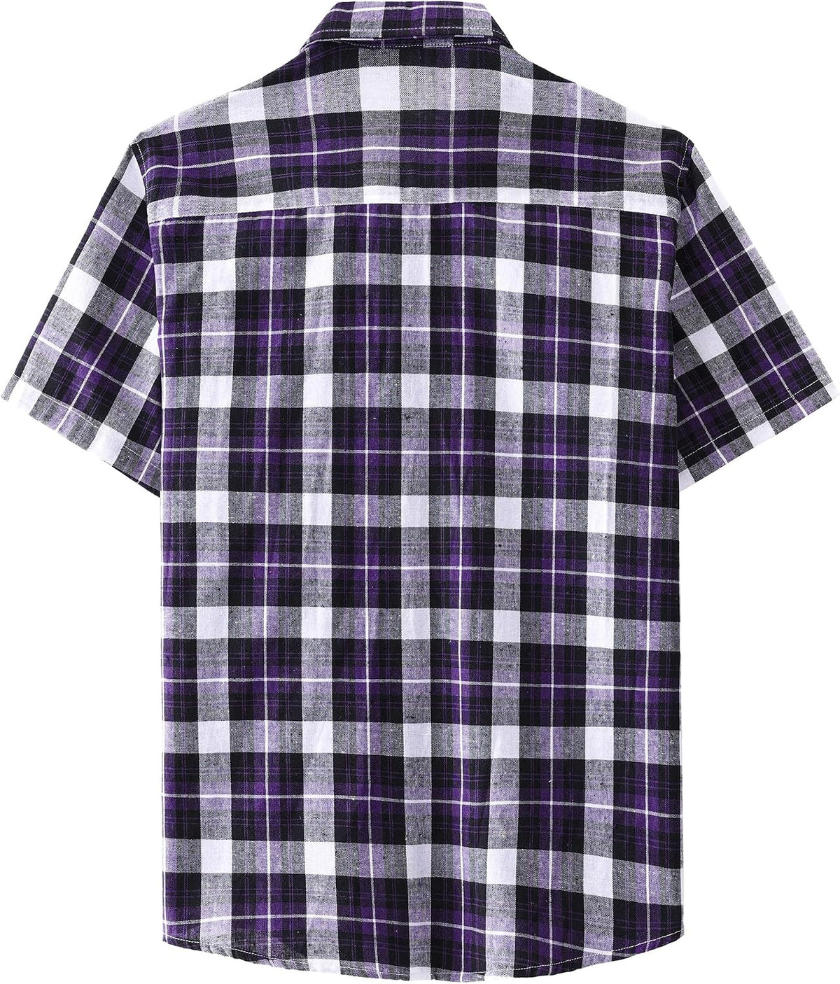 JOGAL A567 Men's Western Plaid Short-Sleeve Shirt - Dark Purple - back