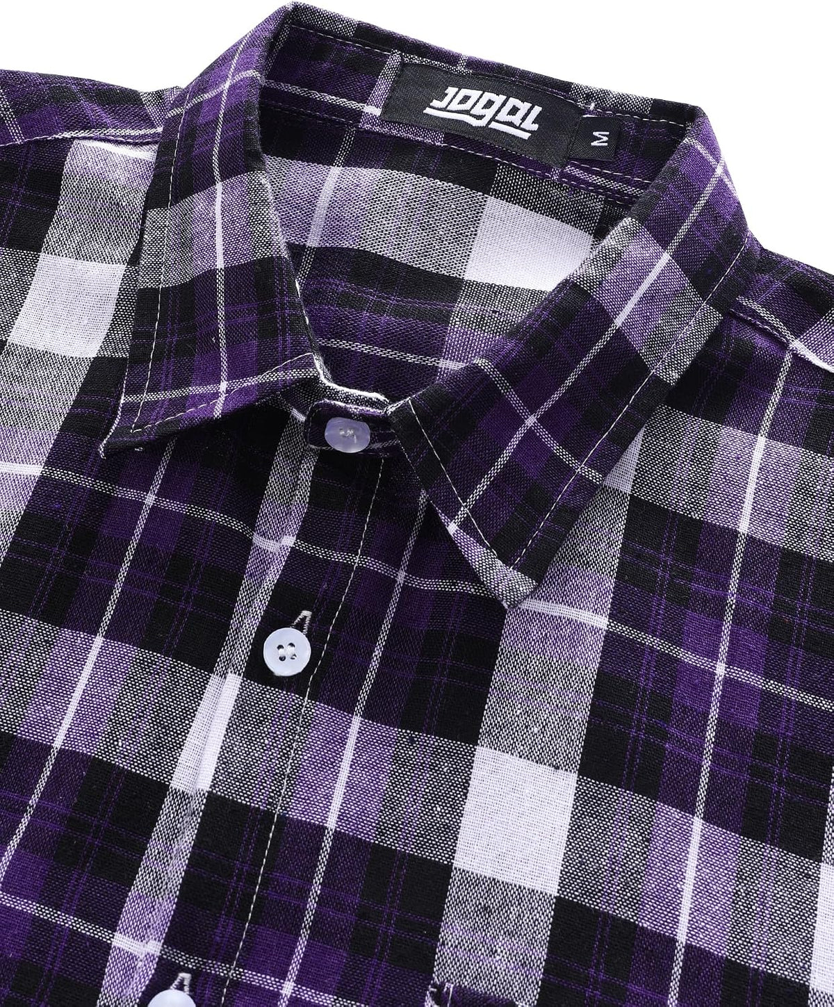 JOGAL A567 Men's Western Plaid Short-Sleeve Shirt - Dark Purple - collar and button placket detail