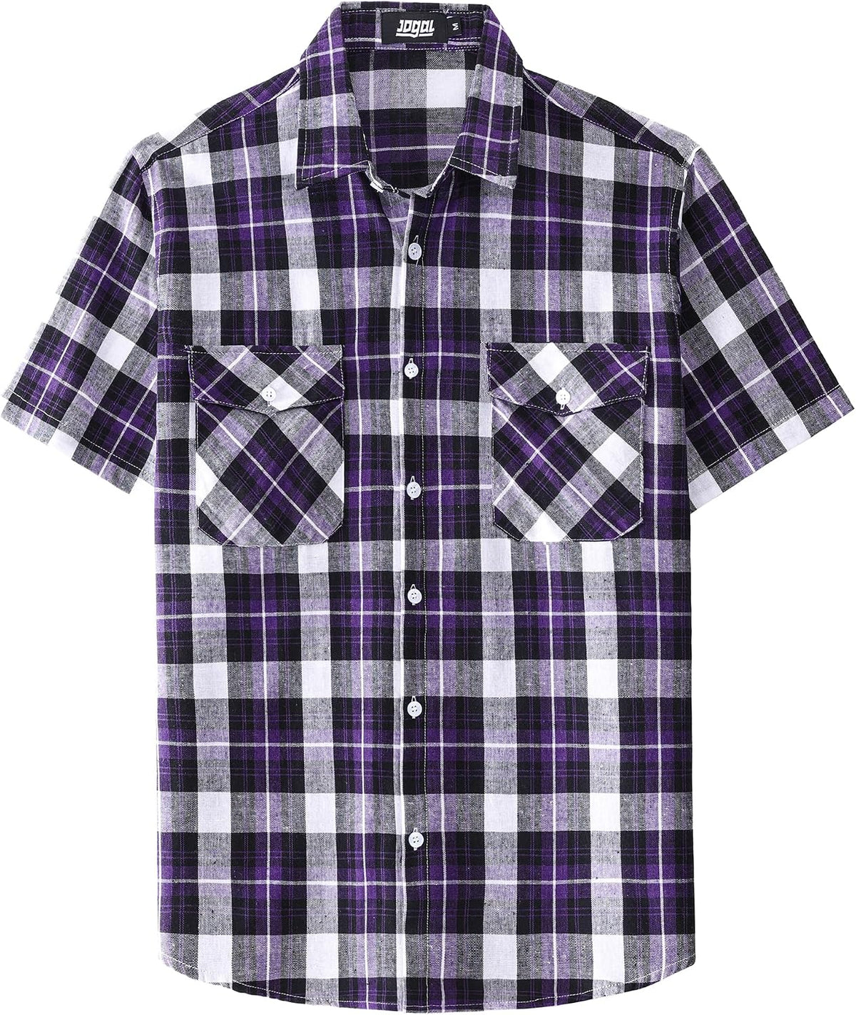 JOGAL A567 Men's Western Plaid Short-Sleeve Shirt - Dark Purple - front