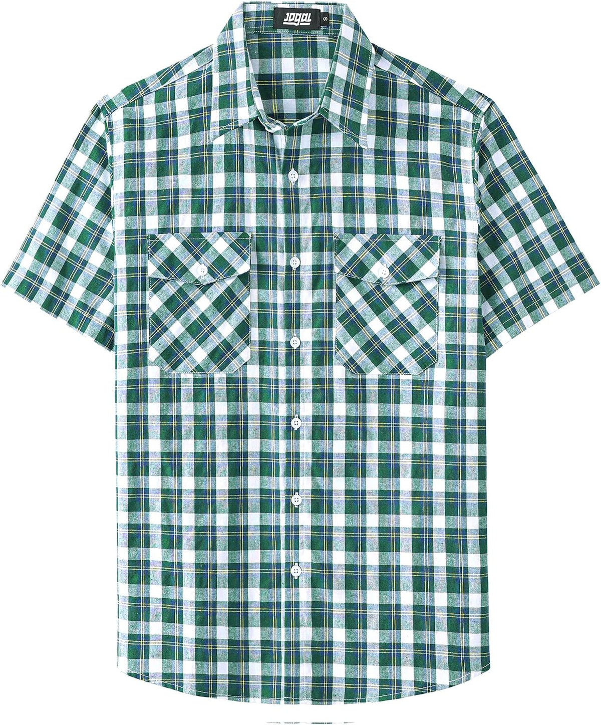 JOGAL A567 Men's Western Plaid Short-Sleeve Shirt - Green White - front