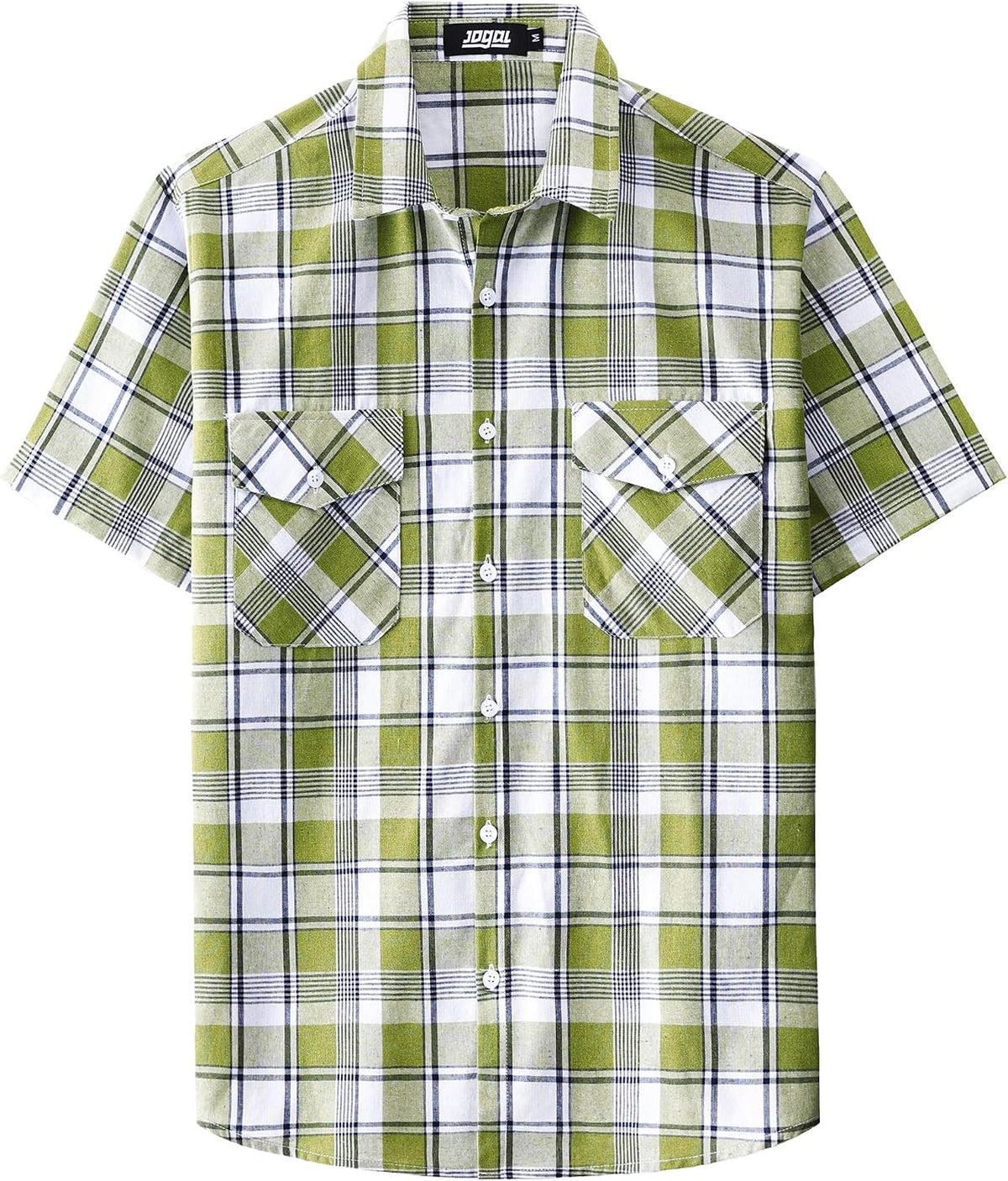 JOGAL A567 Men's Western Plaid Short-Sleeve Shirt - Matcha Green - front