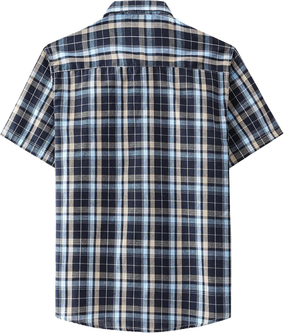 JOGAL A567 Men's Western Plaid Short-Sleeve Shirt - Navy - back