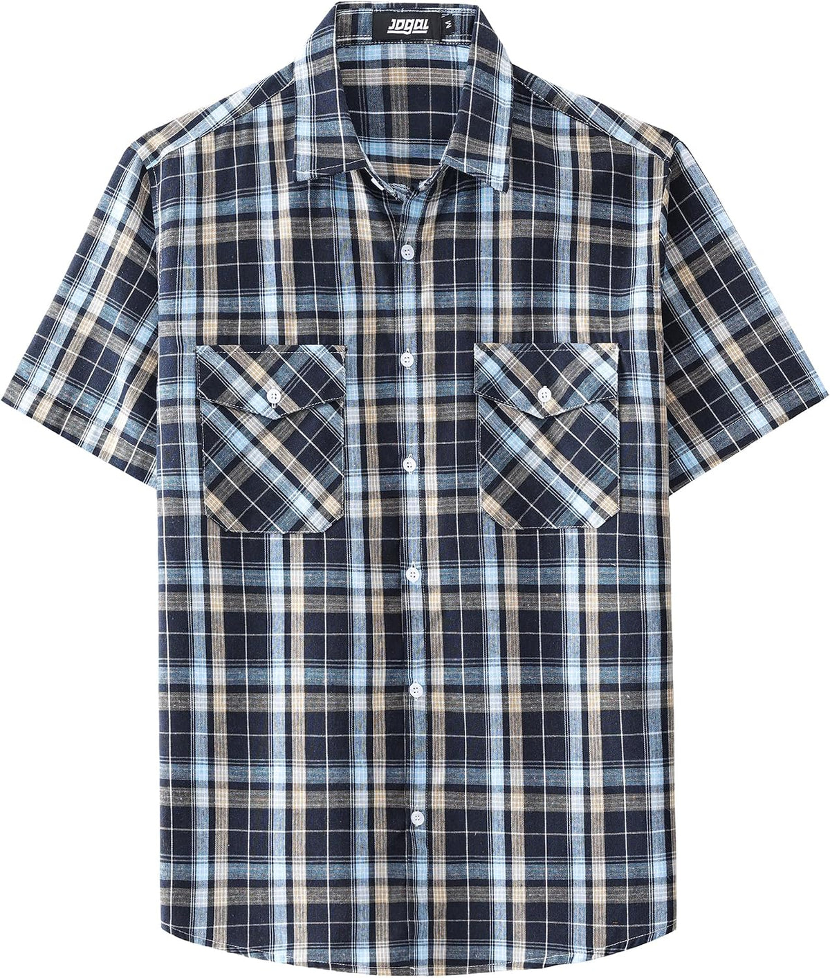 JOGAL A567 Men's Western Plaid Short-Sleeve Shirt - Navy - front