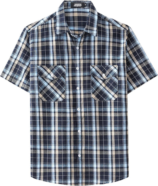 JOGAL A567 Men's Western Plaid Short-Sleeve Shirt - Navy - front