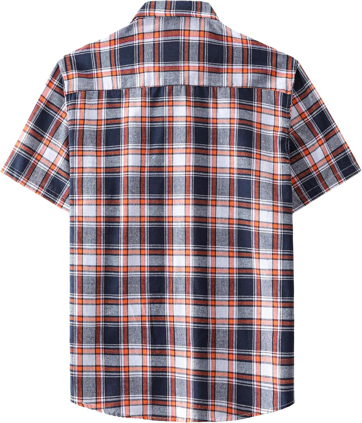 JOGAL A567 Men's Western Plaid Short-Sleeve Shirt - Navy Orange - back