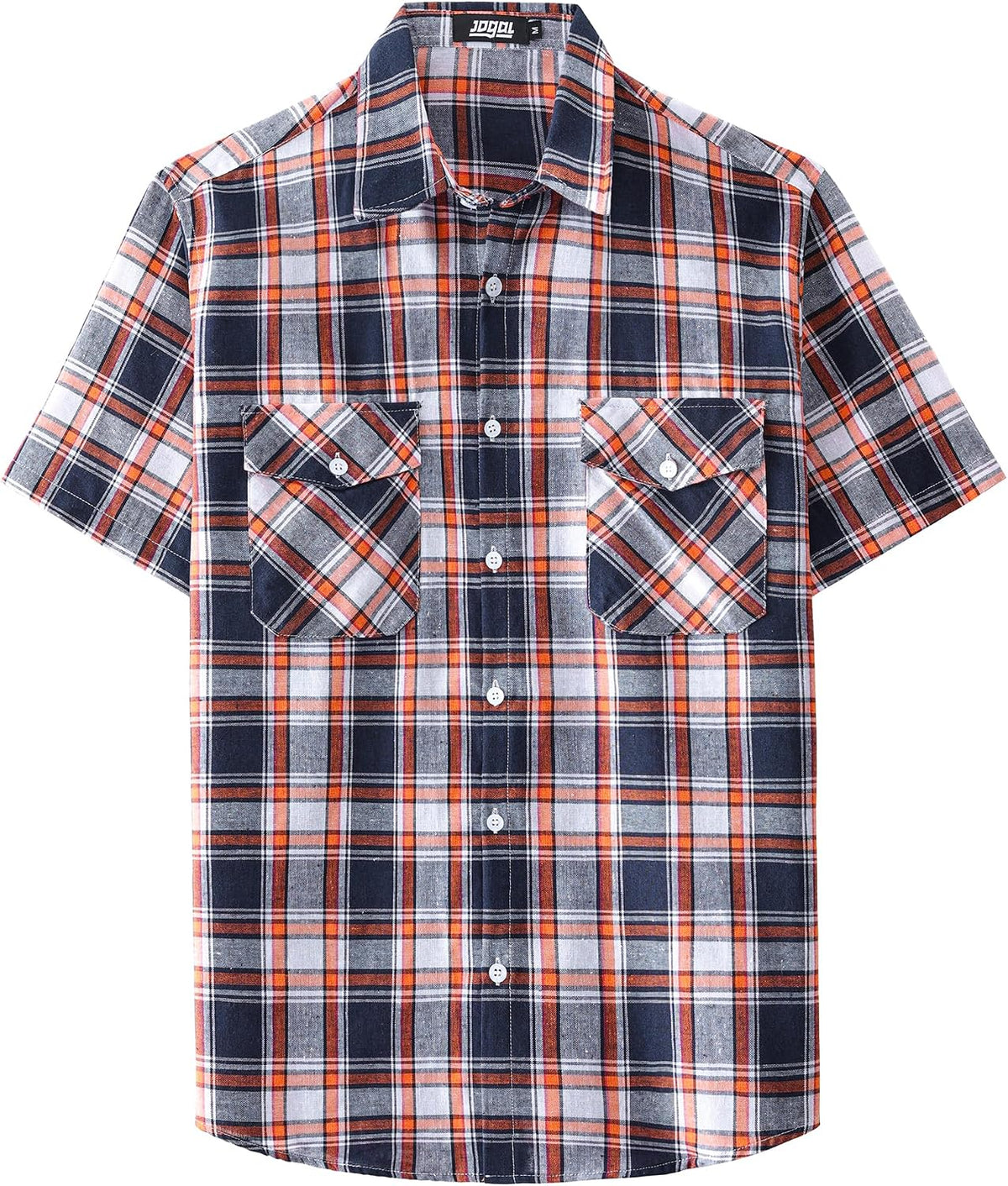 JOGAL A567 Men's Western Plaid Short-Sleeve Shirt - Navy Orange - front