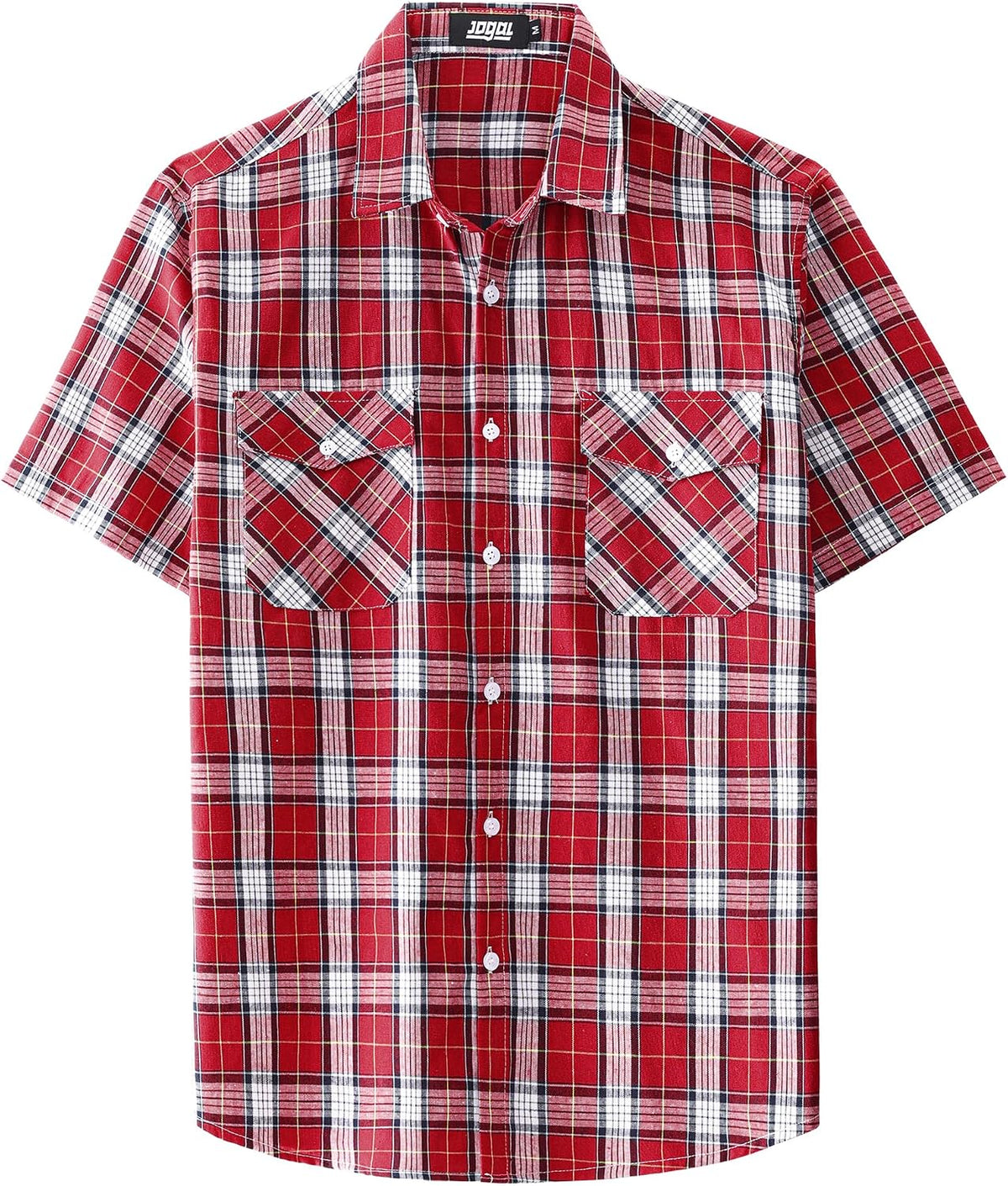 JOGAL A567 Men's Western Plaid Short-Sleeve Shirt - Red - front