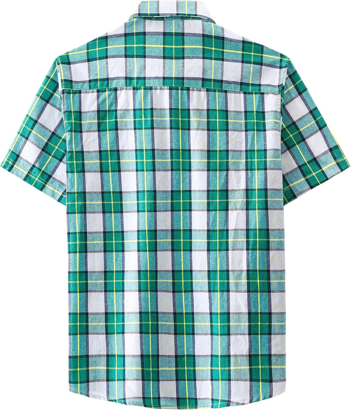 JOGAL A567 Men's Western Plaid Short-Sleeve Shirt - White Green - back