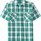 JOGAL A567 Men's Western Plaid Short-Sleeve Shirt - White Green - front