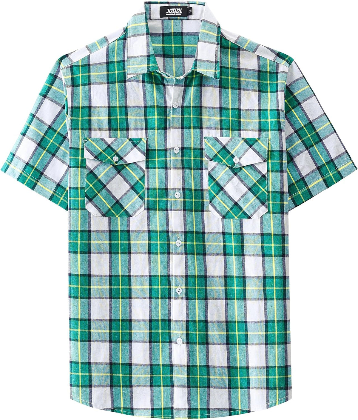 JOGAL A567 Men's Western Plaid Short-Sleeve Shirt - White Green - front