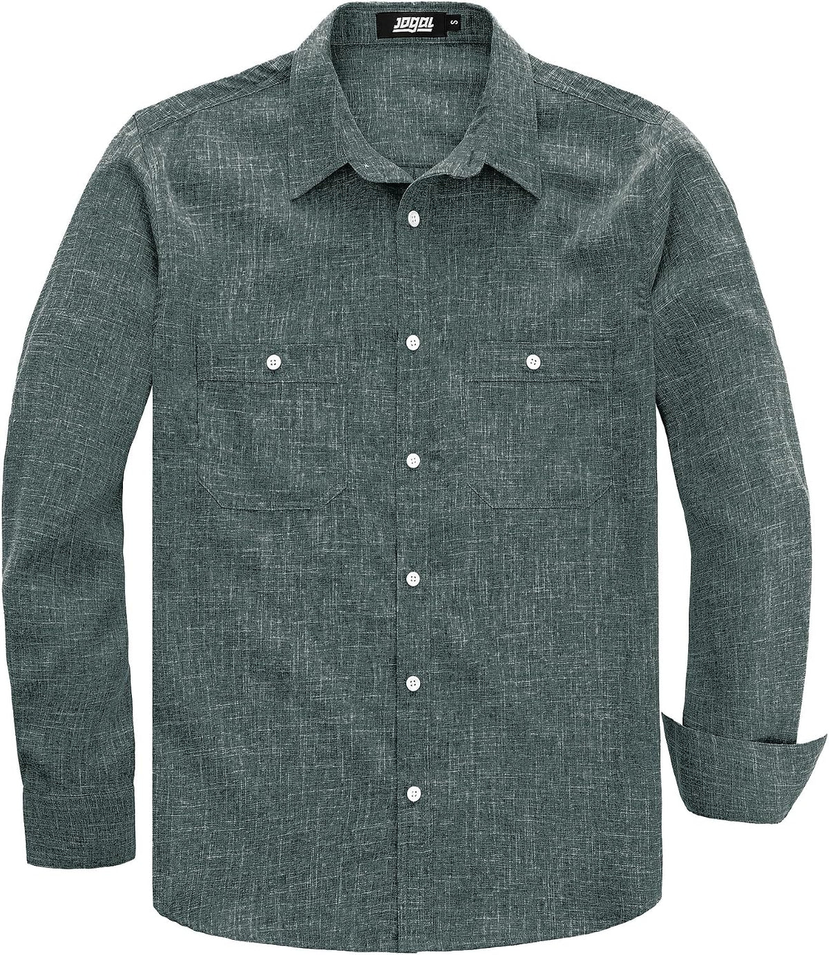 JOGAL A569 men's long sleeve button down work shirt in Deepgreen front view