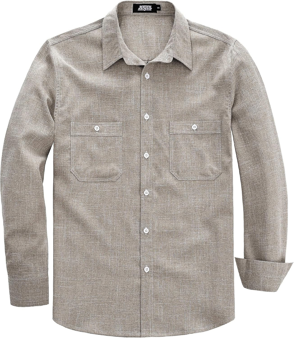 JOGAL A569 men's long sleeve button down work shirt in Khaki front view