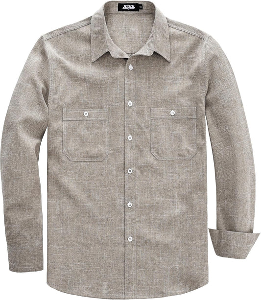 JOGAL A569 men's long sleeve button down work shirt in Khaki front view