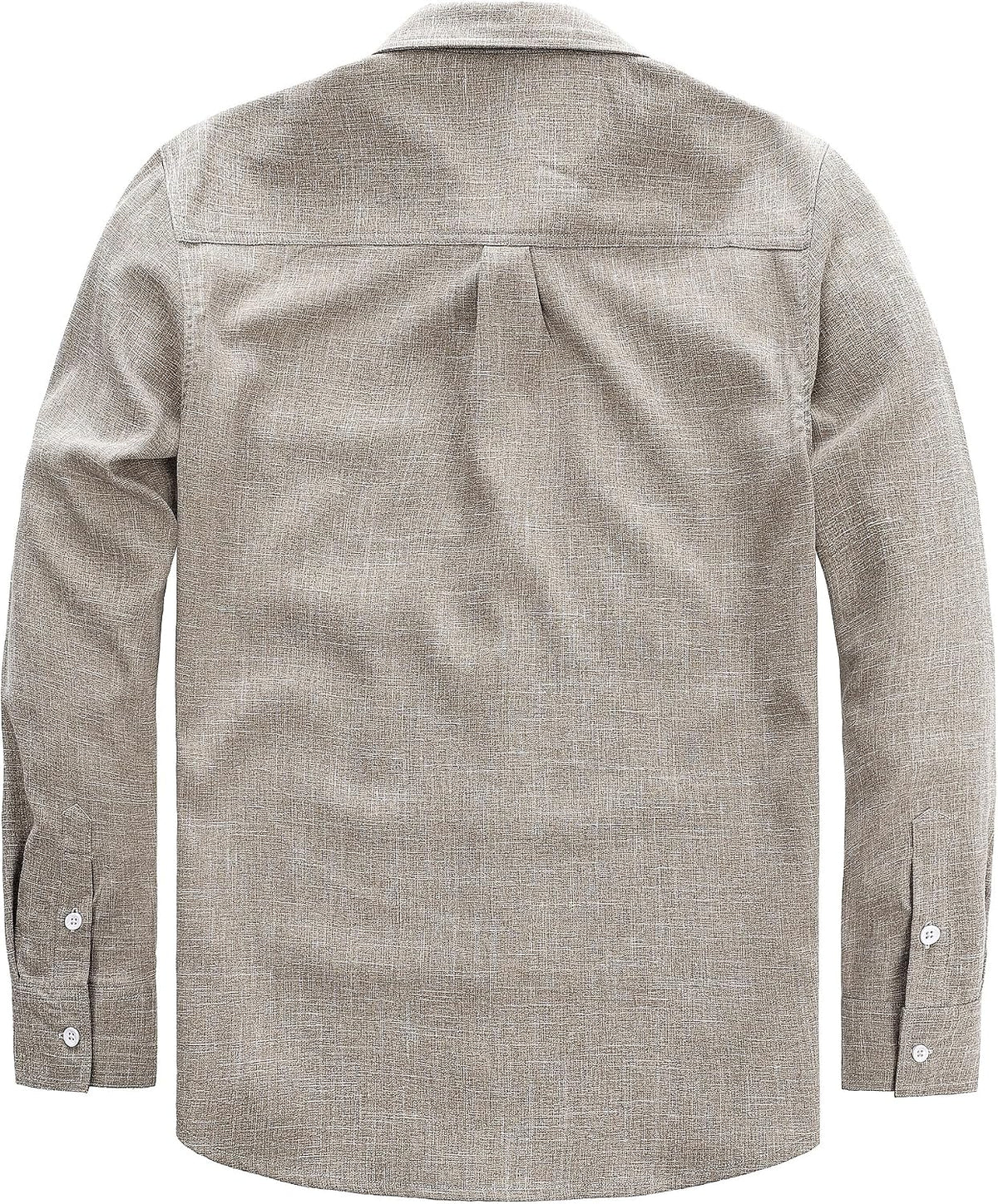 JOGAL A569 men's long sleeve button down work shirt in Khaki back view
