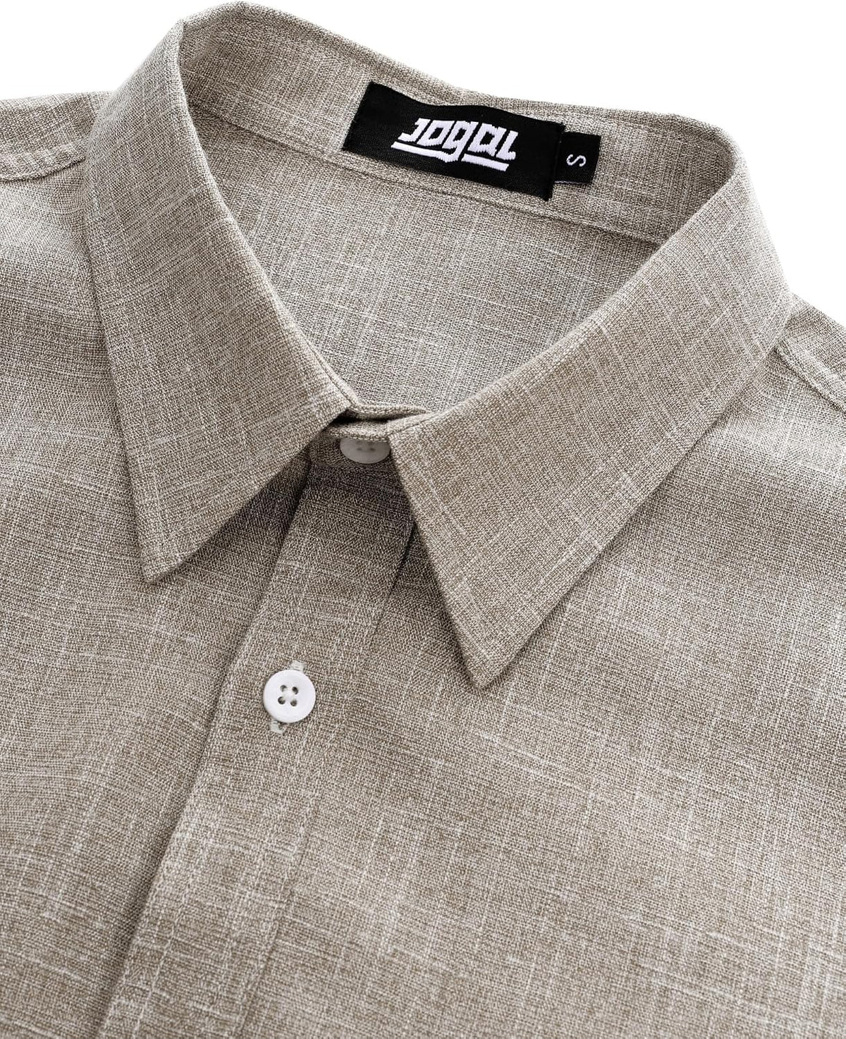 JOGAL A569 men's long sleeve button down work shirt construction detail shown in Khaki