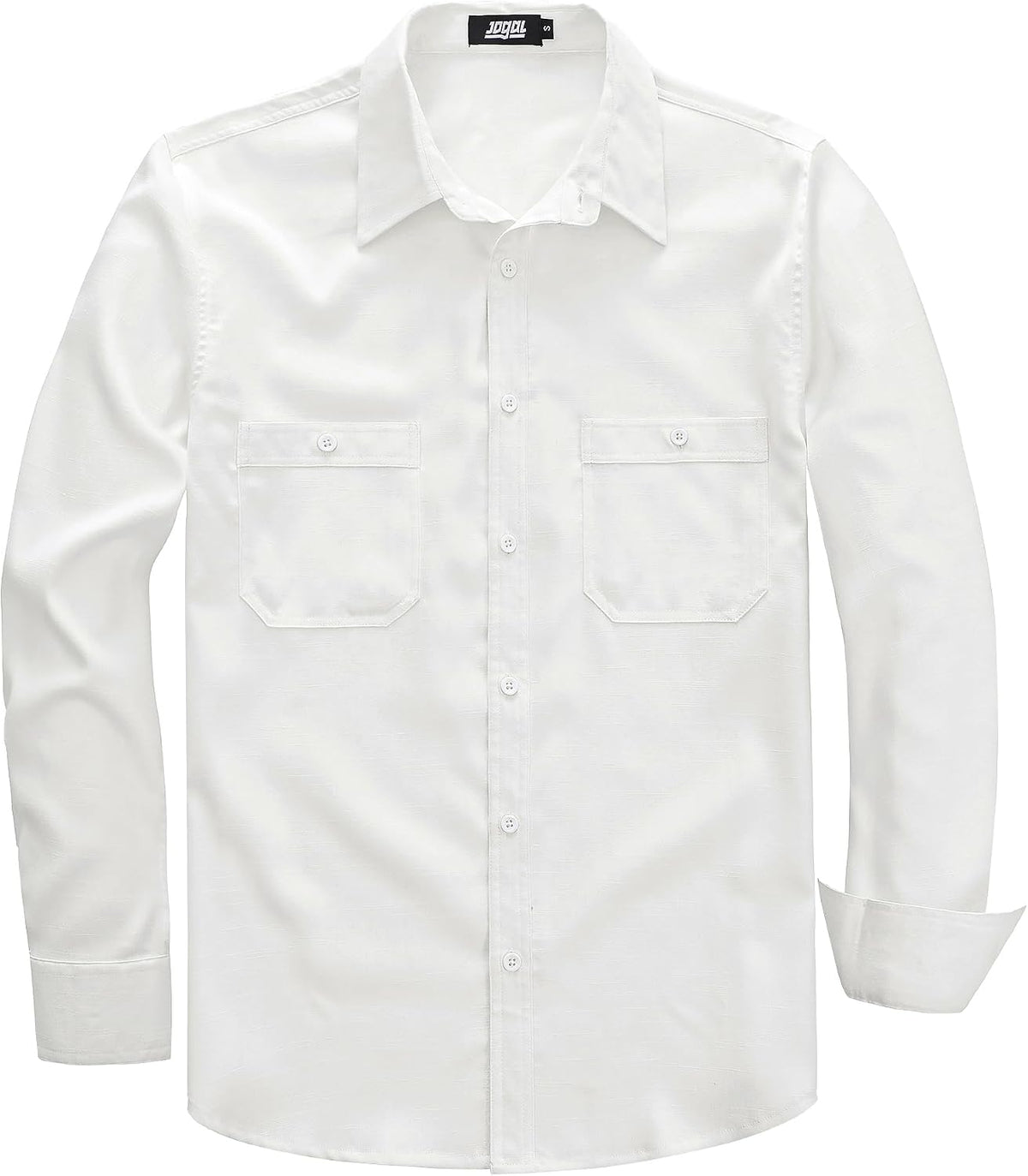 JOGAL A569 men's long sleeve button down work shirt in White front view