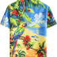 JOGAL A571 men's Tropical 3D Print Hawaiian Short-Sleeve Button-Down Shirt in Blue Green, back view