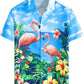 JOGAL A571 men's Tropical 3D Print Hawaiian Short-Sleeve Button-Down Shirt in Blue Pink, front view