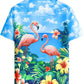 JOGAL A571 men's Tropical 3D Print Hawaiian Short-Sleeve Button-Down Shirt in Blue Pink, back view