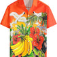 JOGAL A571 men's Tropical 3D Print Hawaiian Short-Sleeve Button-Down Shirt in Orange, front view