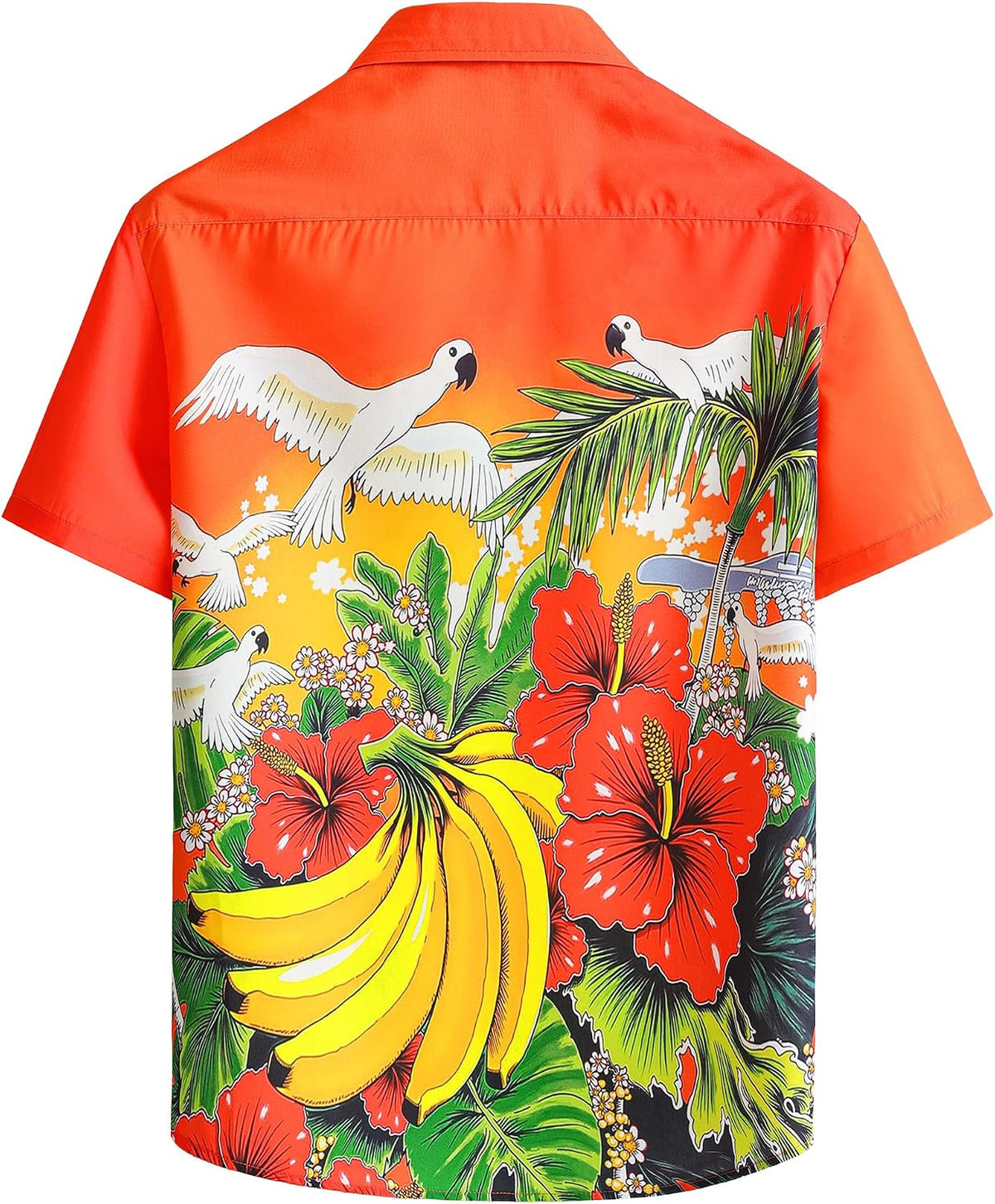 JOGAL A571 men's Tropical 3D Print Hawaiian Short-Sleeve Button-Down Shirt in Orange, back view