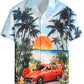 JOGAL A571 men's Tropical 3D Print Hawaiian Short-Sleeve Button-Down Shirt in Red Green, front view
