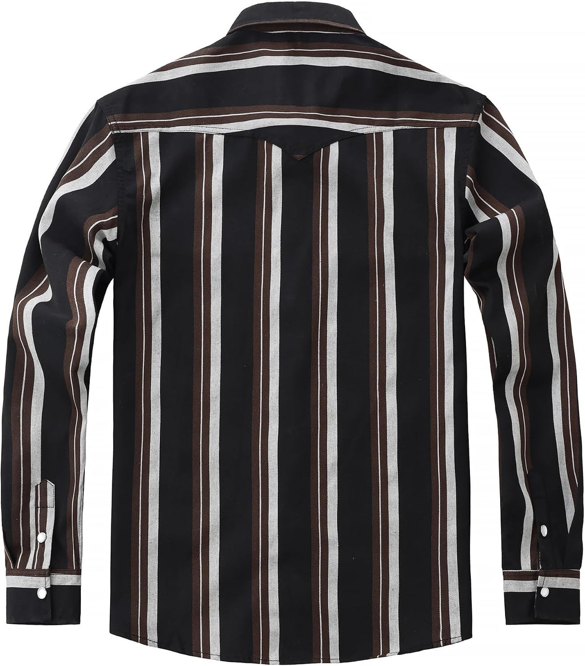 JOGAL A575 Men's Western Striped Long-Sleeve Pearl-Snap Shirt - Black Brown Beige - back