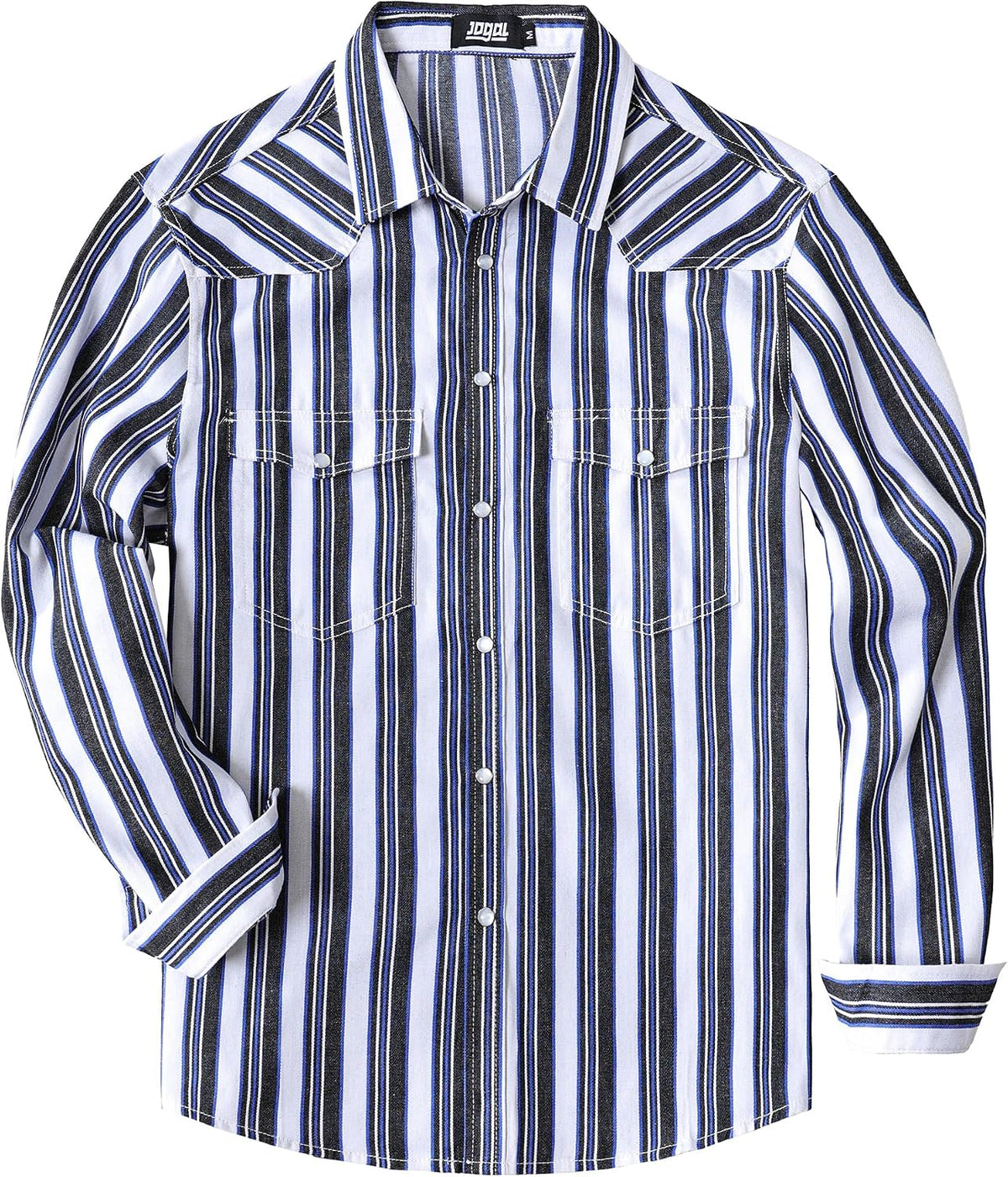 JOGAL A575 Men's Western Striped Long-Sleeve Pearl-Snap Shirt - Black White - front