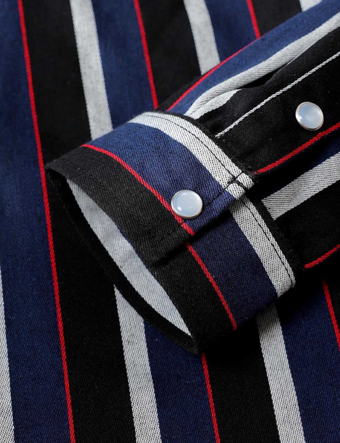 JOGAL A575 Men's Western Striped Long-Sleeve Pearl-Snap Shirt - Blue Black - cuff detail