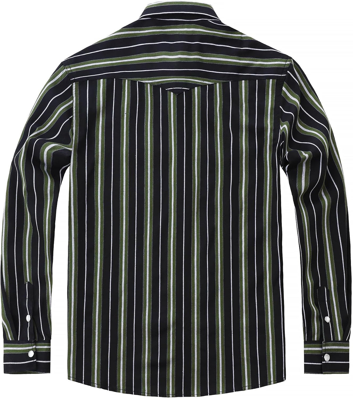 JOGAL A575 Men's Western Striped Long-Sleeve Pearl-Snap Shirt - Denim Army Green - back
