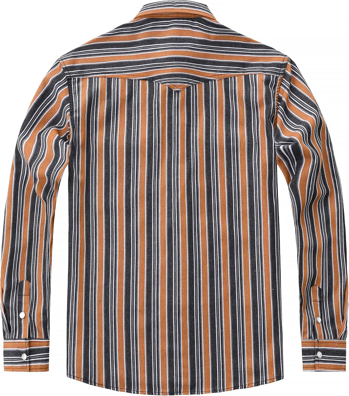 JOGAL A575 Men's Western Striped Long-Sleeve Pearl-Snap Shirt - Denim Black Orange - back