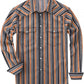JOGAL A575 Men's Western Striped Long-Sleeve Pearl-Snap Shirt - Denim Black Orange - front