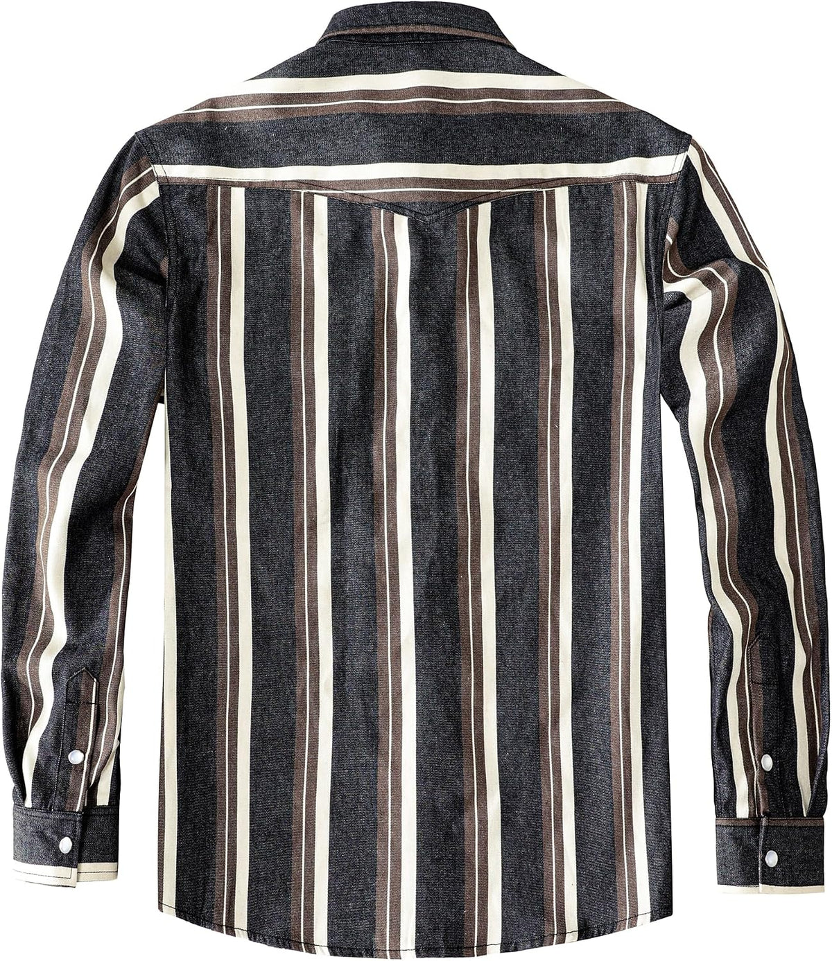 JOGAL A575 Men's Western Striped Long-Sleeve Pearl-Snap Shirt - Denim Brown Black - back