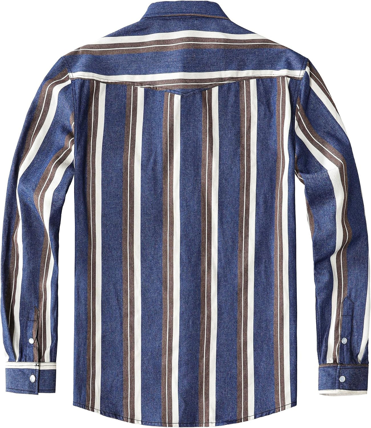 JOGAL A575 Men's Western Striped Long-Sleeve Pearl-Snap Shirt - Denim Brown White - back