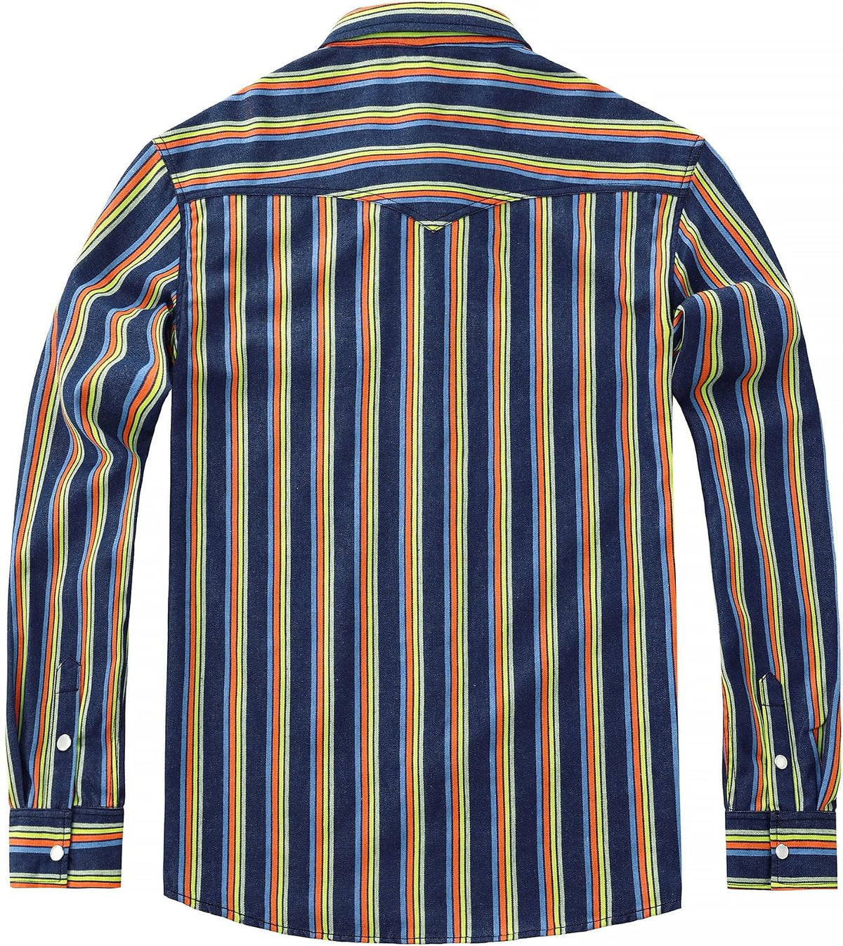 JOGAL A575 Men's Western Striped Long-Sleeve Pearl-Snap Shirt - Denim Muticolor - back