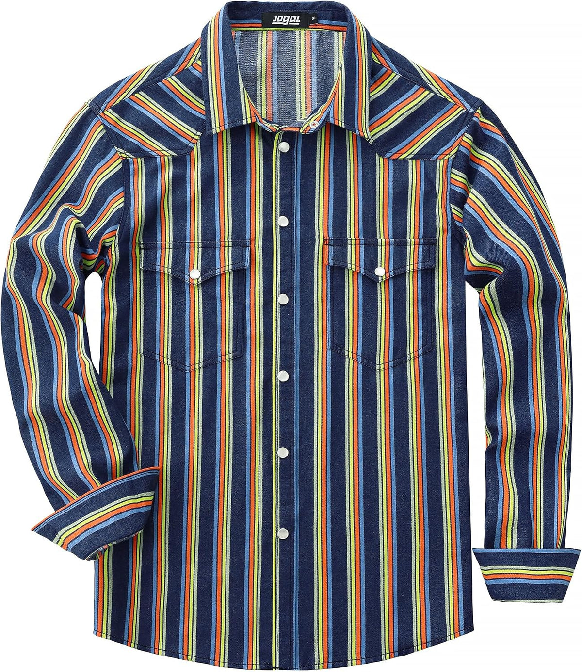 JOGAL A575 Men's Western Striped Long-Sleeve Pearl-Snap Shirt - Denim Muticolor - front