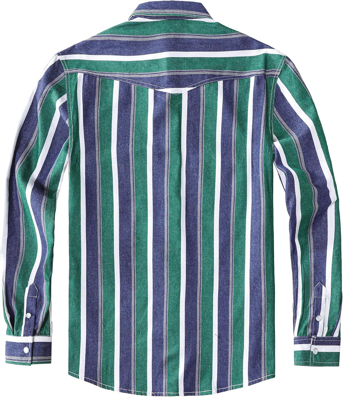JOGAL A575 Men's Western Striped Long-Sleeve Pearl-Snap Shirt - Green White - back