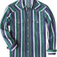 JOGAL A575 Men's Western Striped Long-Sleeve Pearl-Snap Shirt - Green White - front