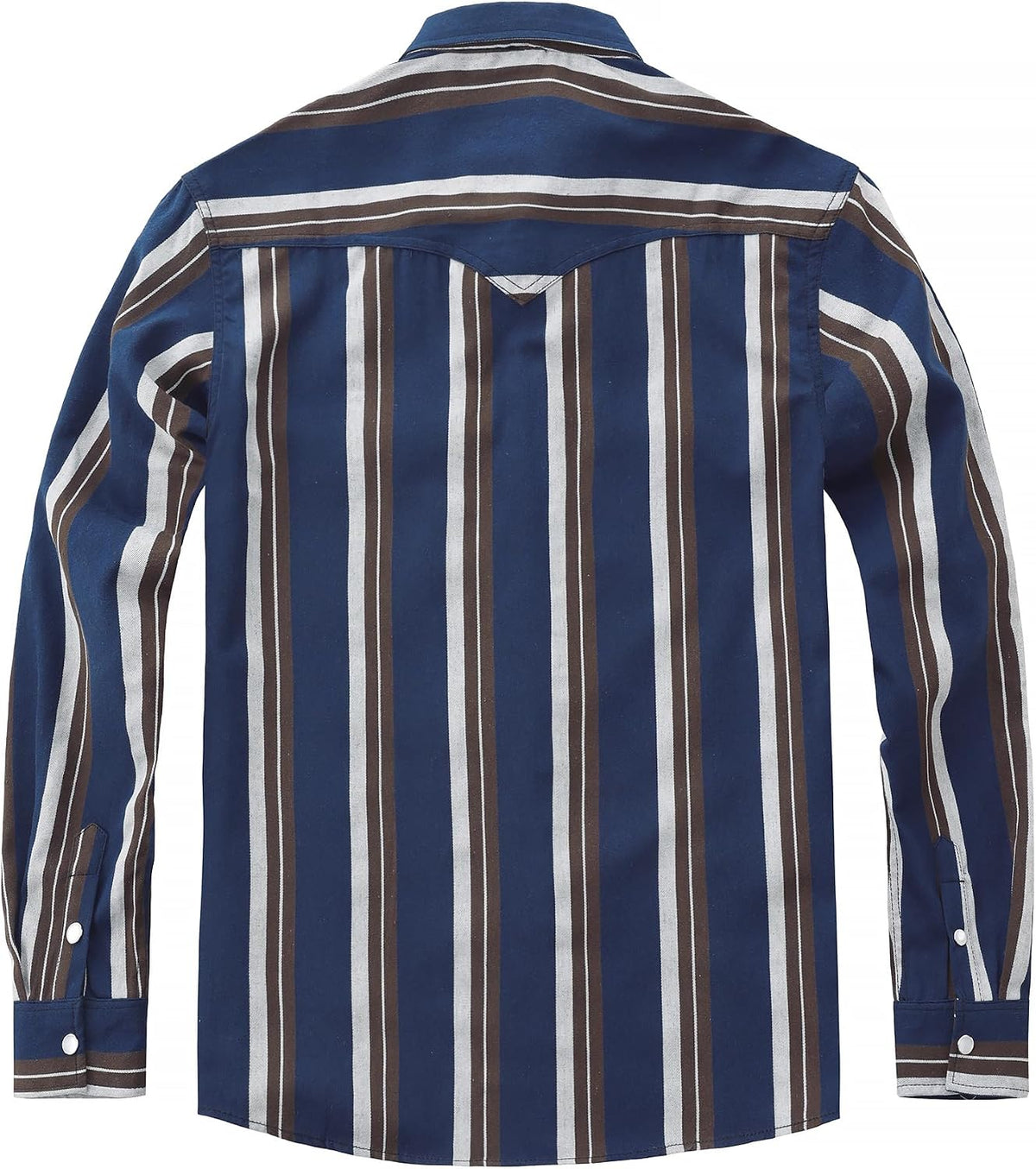 JOGAL A575 Men's Western Striped Long-Sleeve Pearl-Snap Shirt - Navy Brown Beige - back