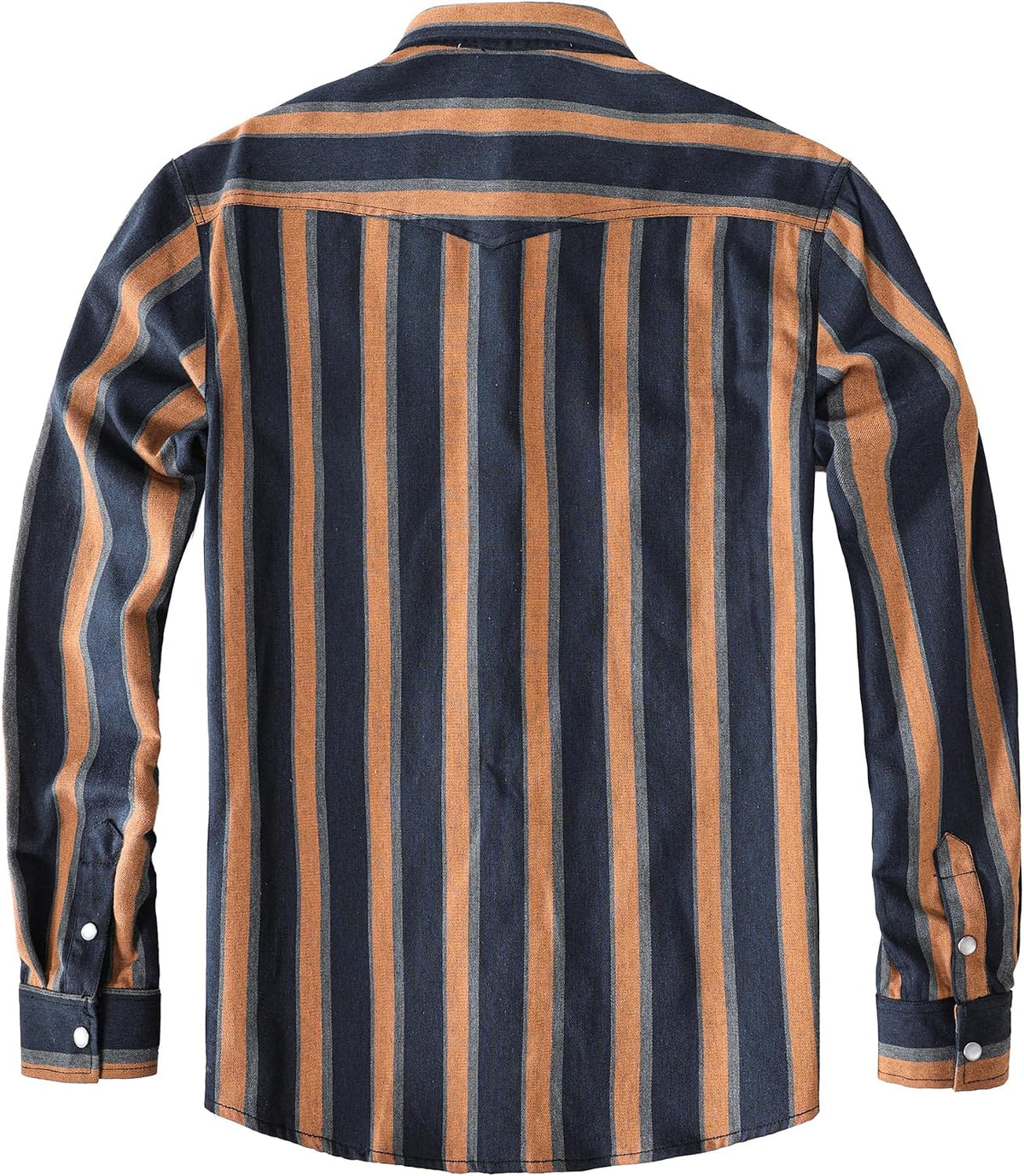 JOGAL A575 Men's Western Striped Long-Sleeve Pearl-Snap Shirt - Navy Orange - back