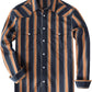 JOGAL A575 Men's Western Striped Long-Sleeve Pearl-Snap Shirt - Navy Orange - front