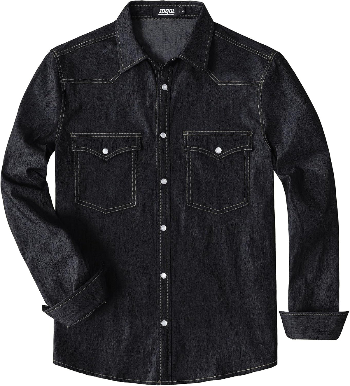 JOGAL A579 Men's Western Denim Long-Sleeve Pearl-Snap Shirt - Black Denim - front