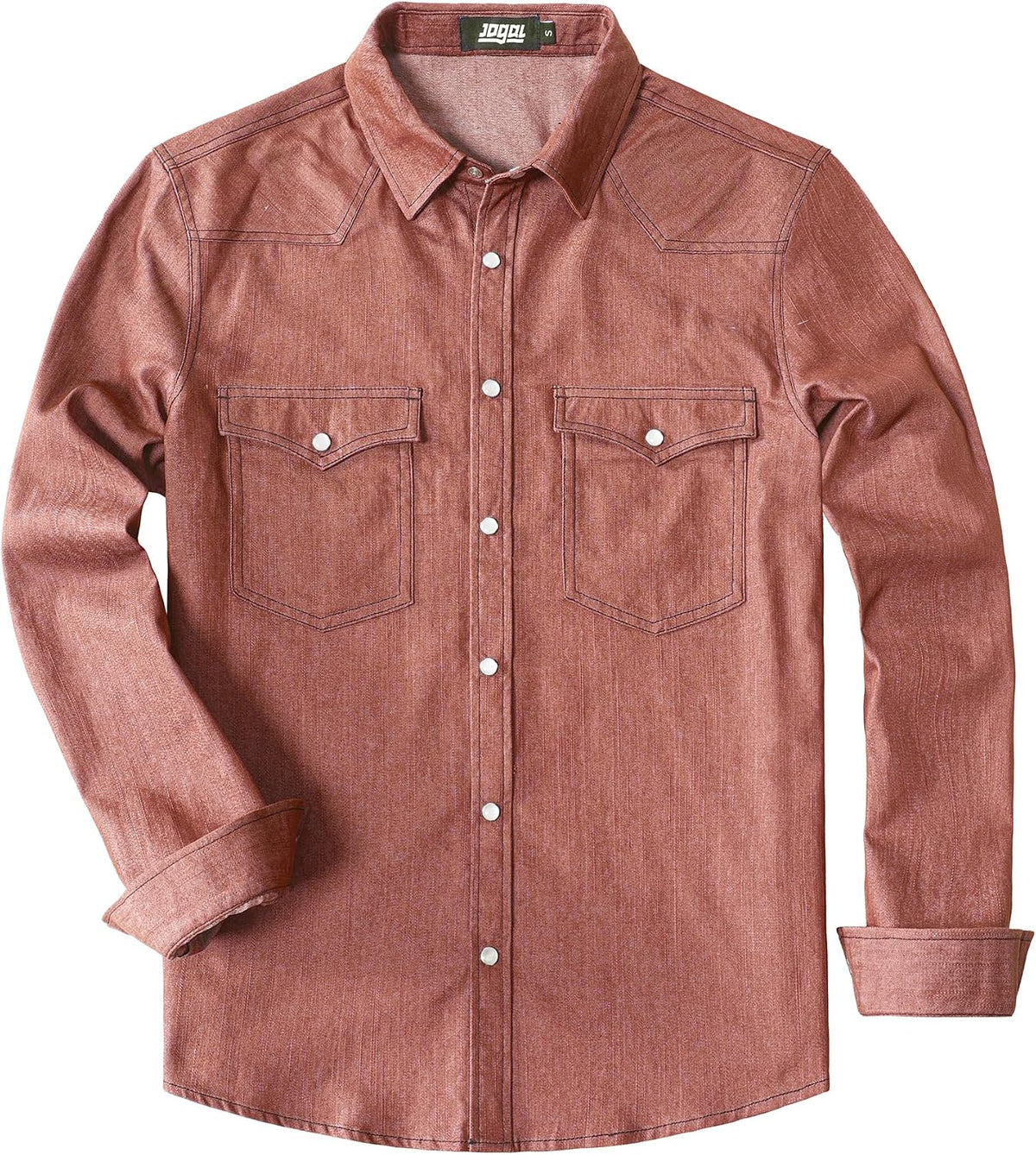 JOGAL A579 Men's Western Denim Long-Sleeve Pearl-Snap Shirt - Brown Red - front