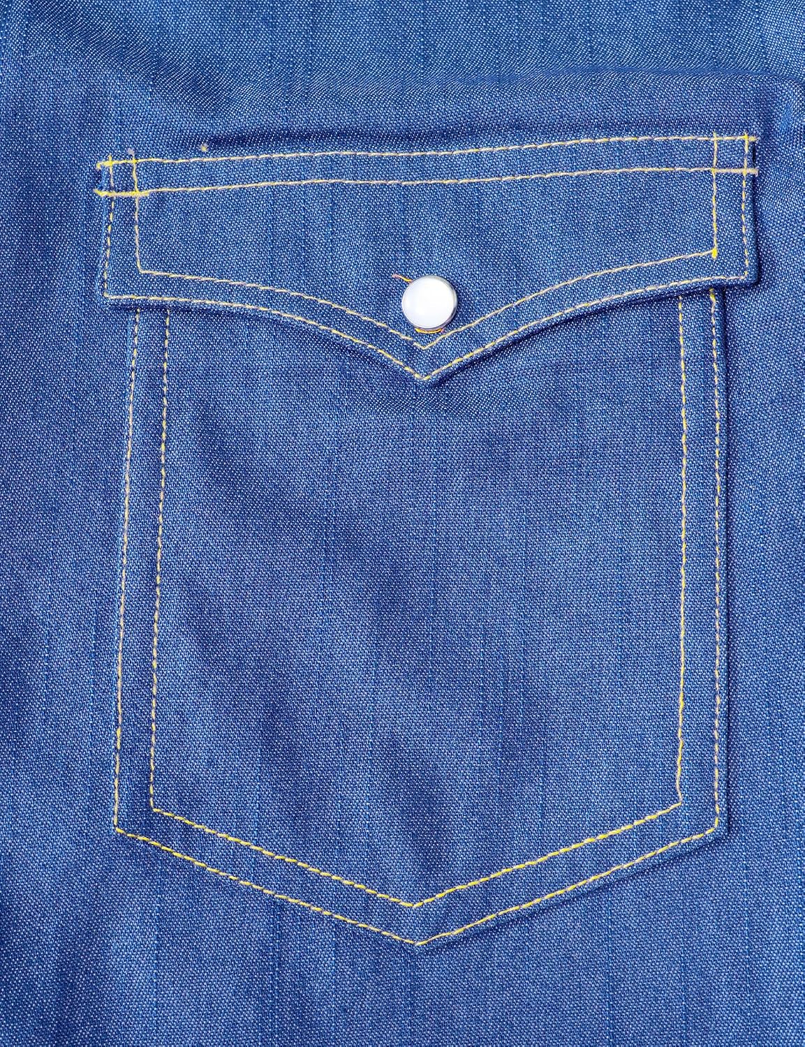 JOGAL A579 Men's Western Denim Long-Sleeve Pearl-Snap Shirt - Dark Denim - chest pocket detail