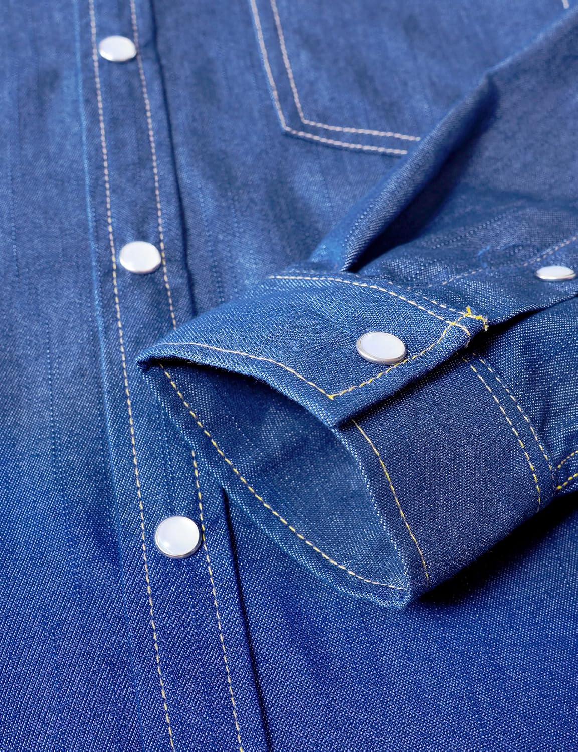 JOGAL A579 Men's Western Denim Long-Sleeve Pearl-Snap Shirt - Dark Denim - cuff detail