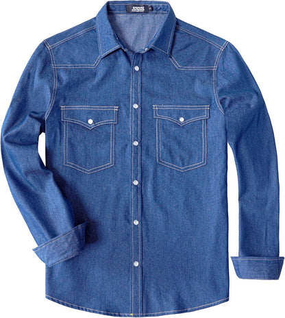 JOGAL A579 Men's Western Denim Long-Sleeve Pearl-Snap Shirt - Dark Denim - front