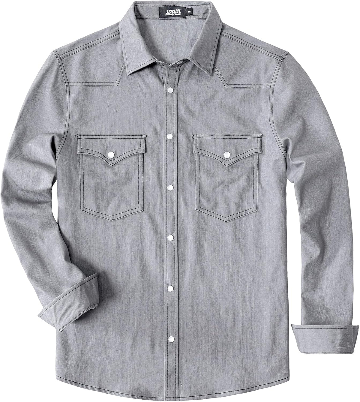 JOGAL A579 Men's Western Denim Long-Sleeve Pearl-Snap Shirt - Grey - front